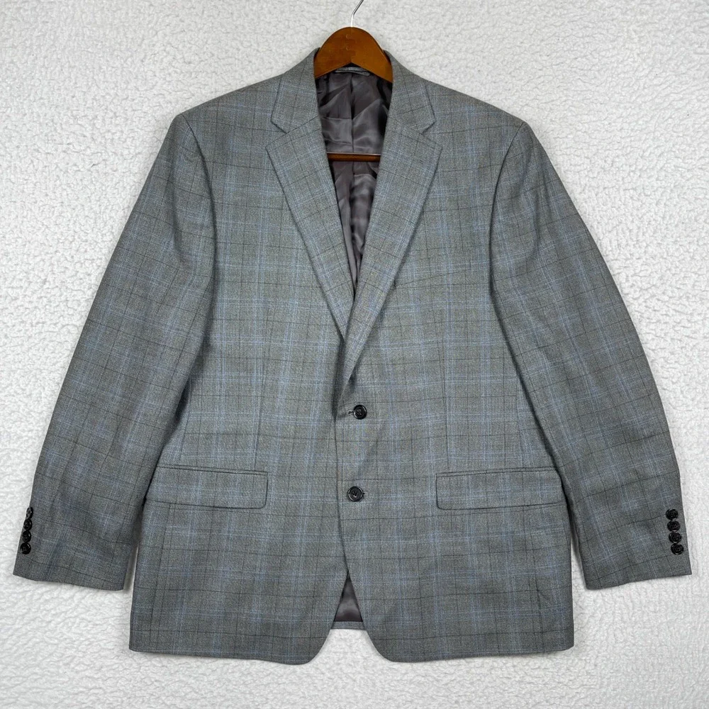 Lauren Ralph Lauren Sport Coat Mens 44R Grey Silk Wool Glen Plaid Blazer Classic